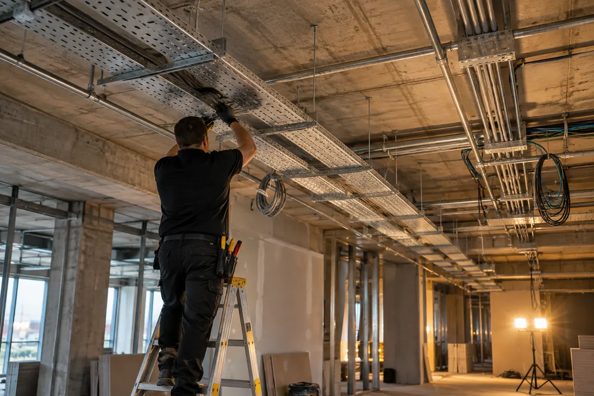 Instalación eléctrica profesional en una obra comercial